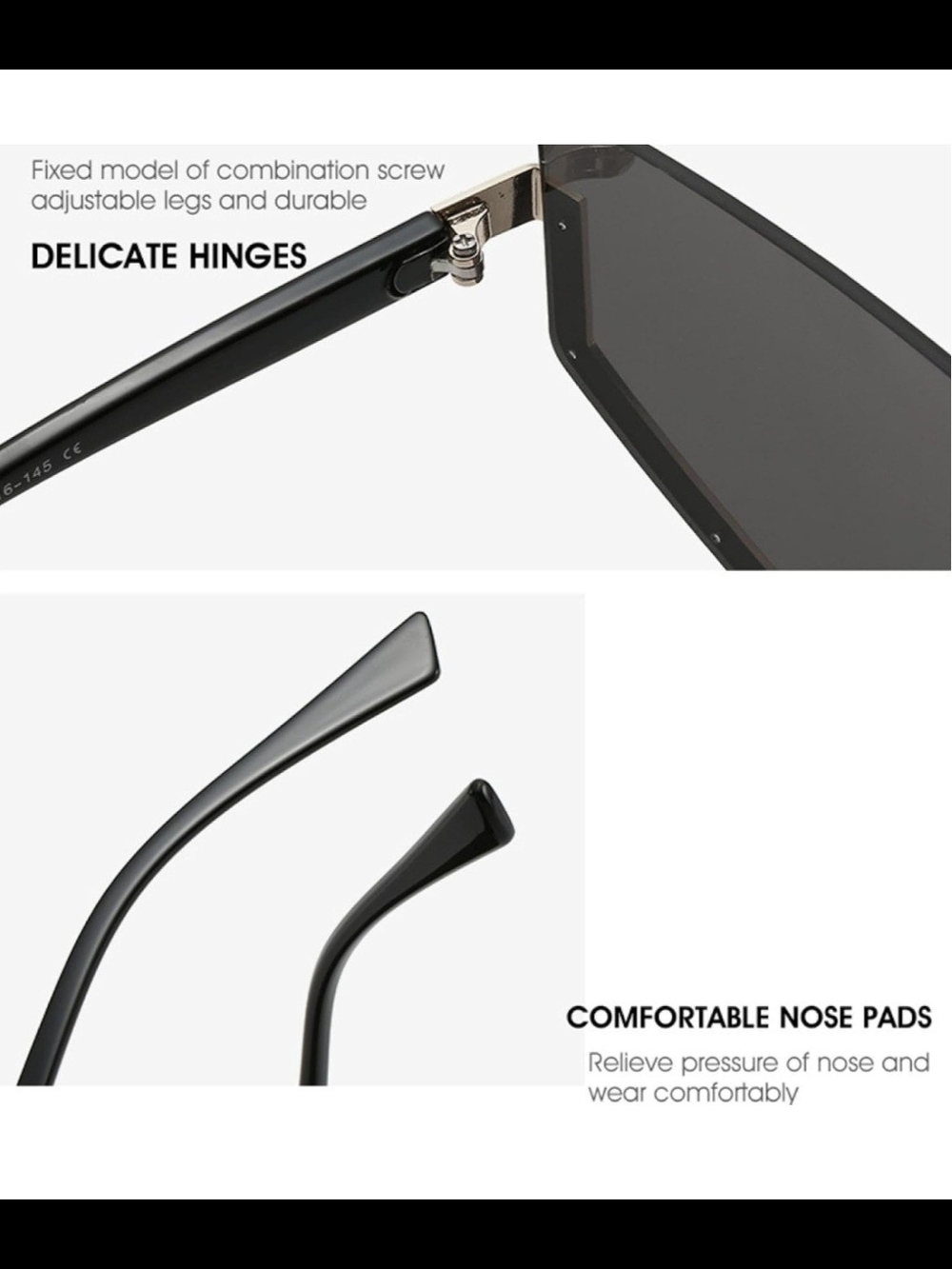 Gold-Trim Black Shield Sunglasses - Women Accessories - Picture 3 of 8